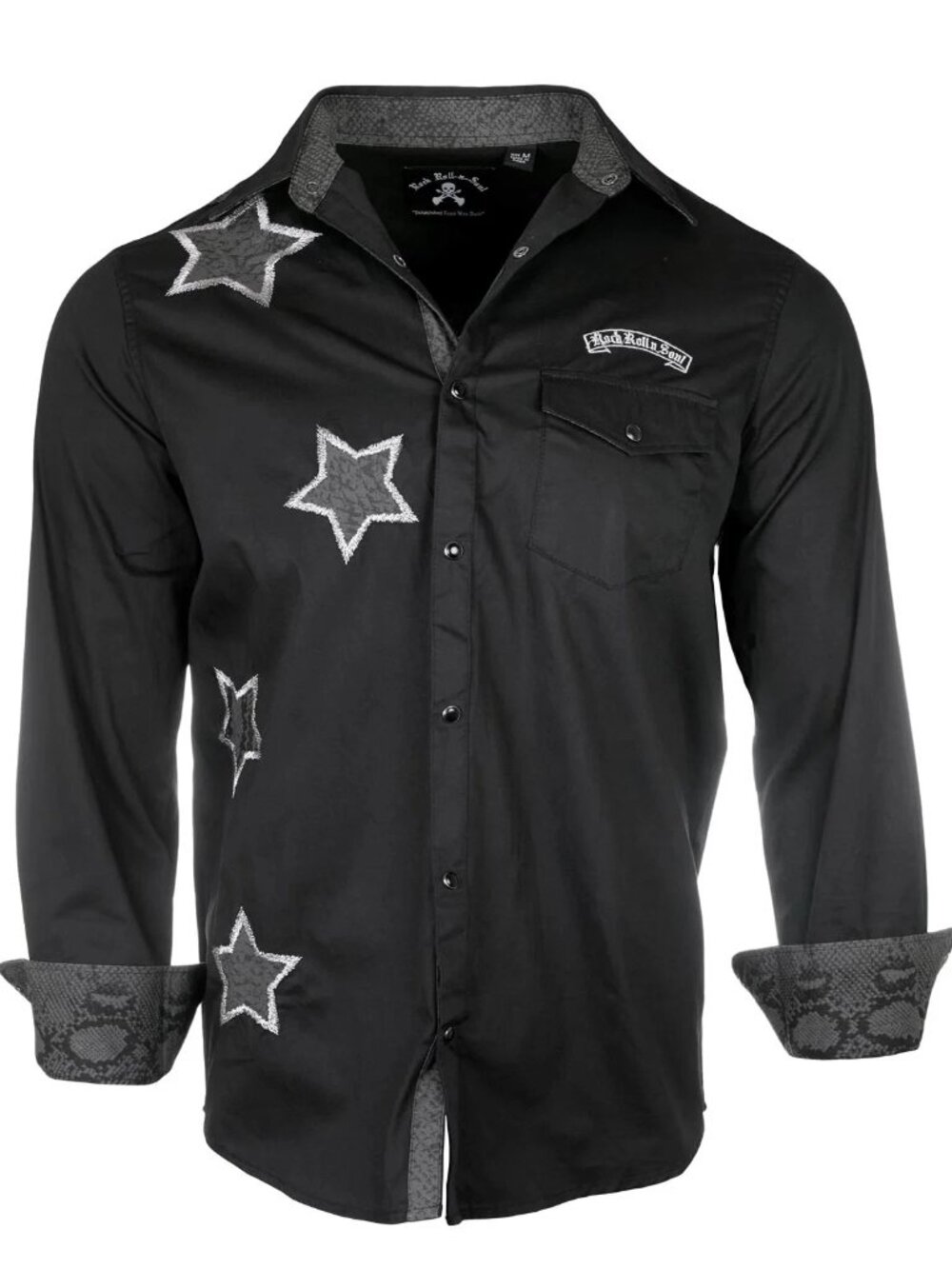 Rock Roll n Soul Mens Shirt Size 3XL Black Stargazer Charcoal Snap Button Front